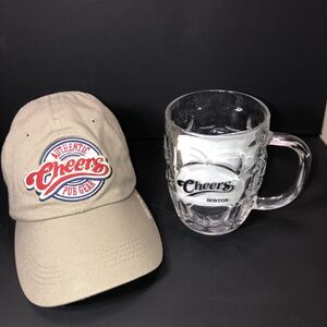CHEERS Beer Mug & Hat (New)  Dimpled Glass Boston 16oz TV Show Pub Lot